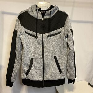 Retro Stitch Gray and Black Hoodie With Black Sherpa Lining